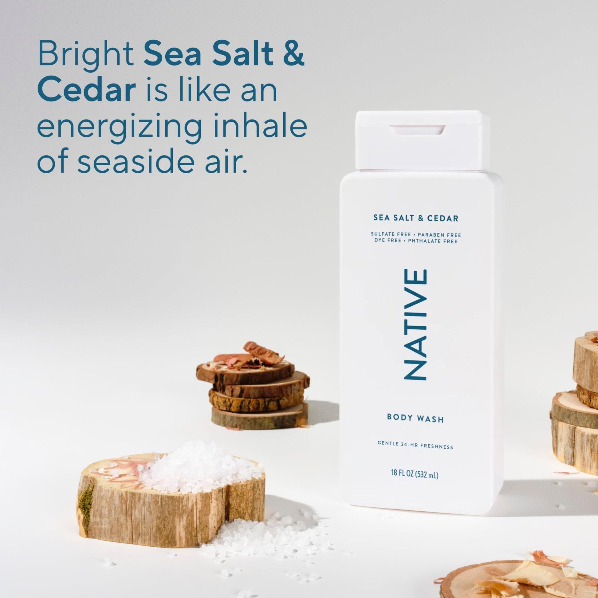 Native Body Wash Contains Naturally Derived Ingredients | For Women & Men, Sulfate, Paraben, & Dye Free Leaving Skin Soft and Hydrated | Sea Salt & Cedar 18 oz - PrimeBioHealth - canada supplements