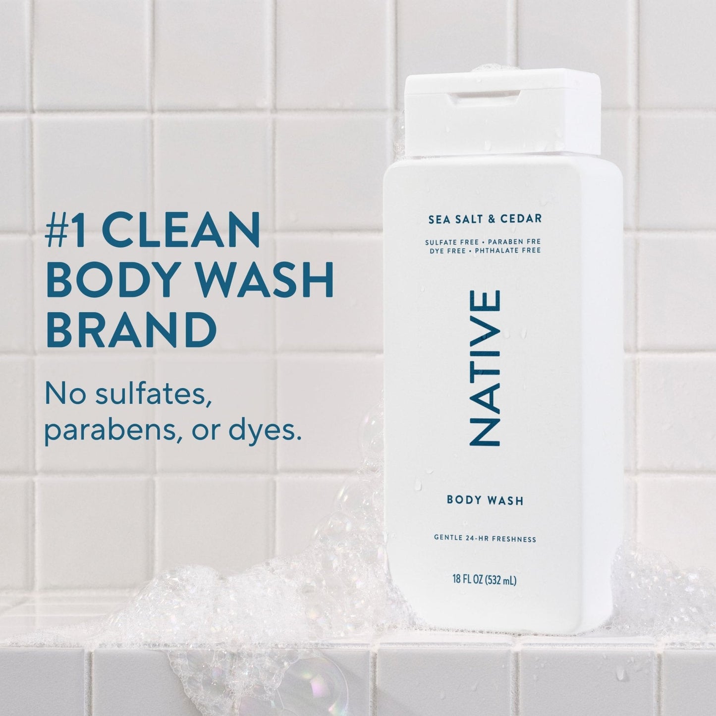 Native Body Wash Contains Naturally Derived Ingredients | For Women & Men, Sulfate, Paraben, & Dye Free Leaving Skin Soft and Hydrated | Sea Salt & Cedar 18 oz - PrimeBioHealth - canada supplements