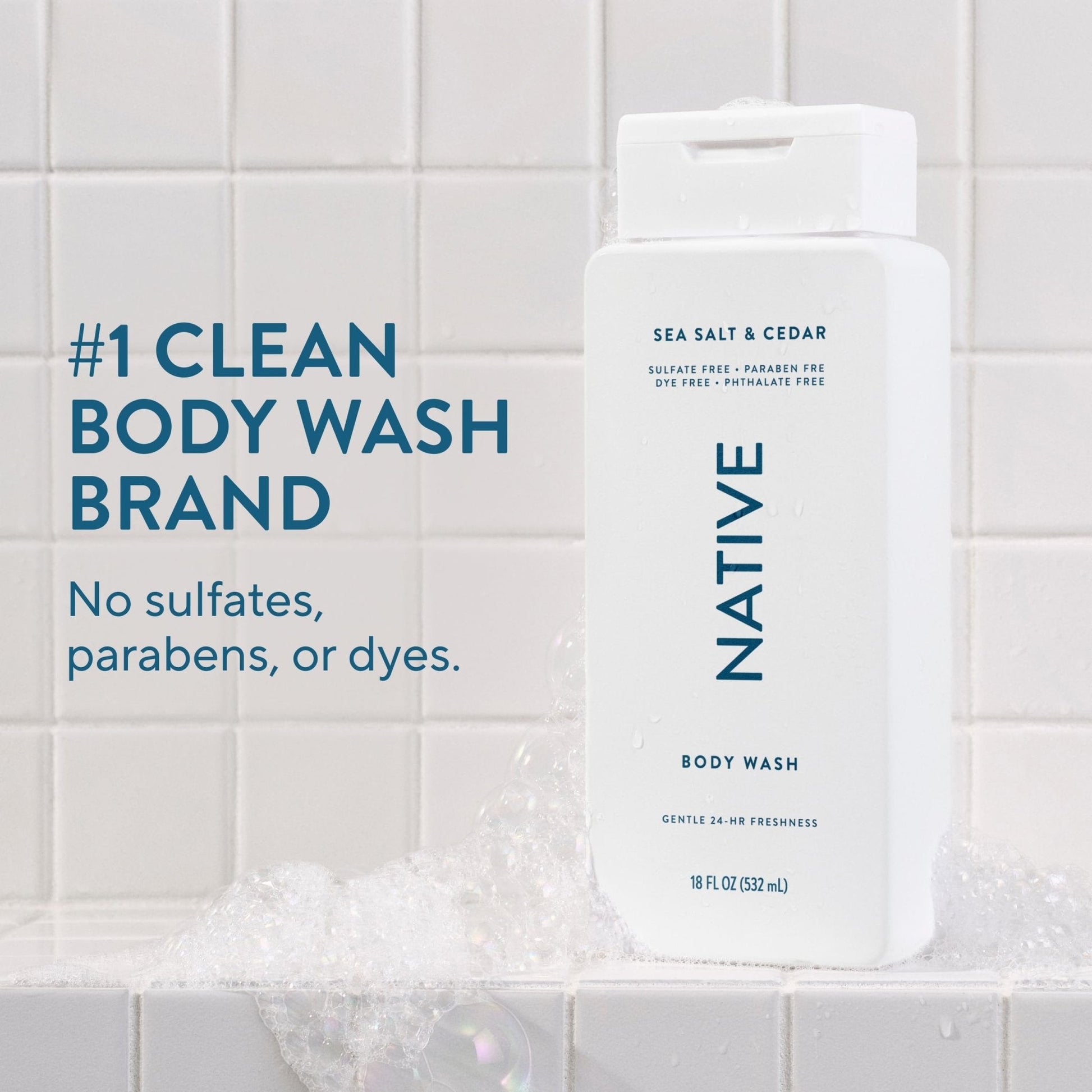 Native Body Wash Contains Naturally Derived Ingredients | For Women & Men, Sulfate, Paraben, & Dye Free Leaving Skin Soft and Hydrated | Sea Salt & Cedar 18 oz - PrimeBioHealth - canada supplements