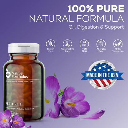 Native Formulas Restore 3 Proteolytic Enzyme & Spore Probiotic Blend Supplement - 60 Capsules - Advanced Biofilm Disruption Aid - PrimeBioHealth - canada supplements