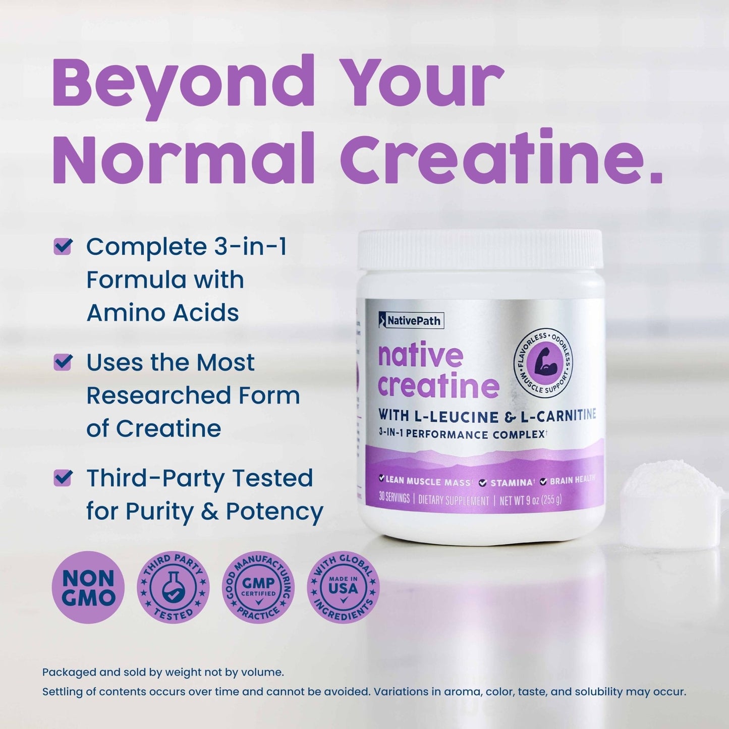 NativePath Creatine Monohydrate Powder with L-Leucine & L-Carnitine - Supports Muscle Health for Men & Women - 30 Servings - PrimeBioHealth - canada supplements