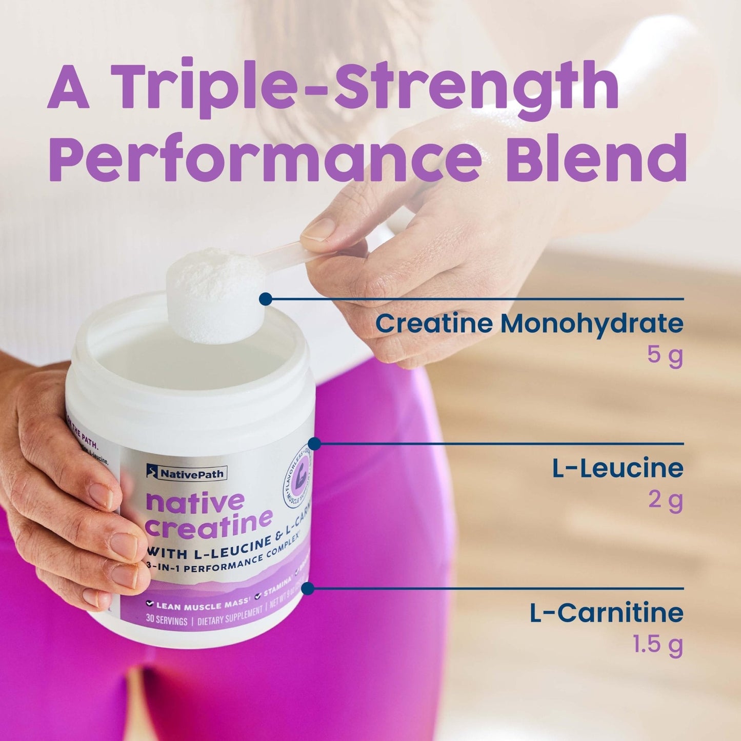 NativePath Creatine Monohydrate Powder with L-Leucine & L-Carnitine - Supports Muscle Health for Men & Women - 30 Servings - PrimeBioHealth - canada supplements