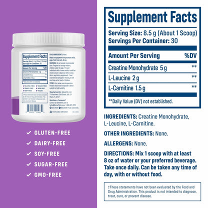NativePath Creatine Monohydrate Powder with L-Leucine & L-Carnitine - Supports Muscle Health for Men & Women - 30 Servings - PrimeBioHealth - canada supplements