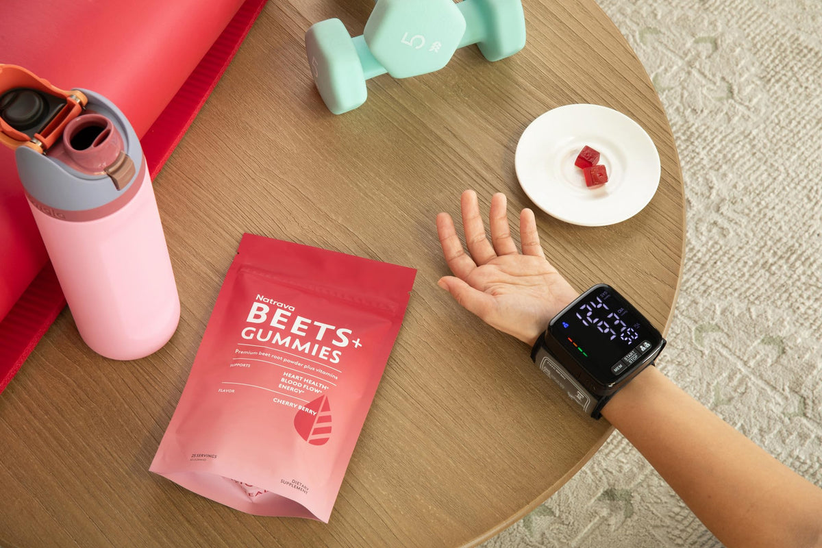 Natrava Beets+ Gummies - Premium Beet Root Powder, Grape Seed Extract and Vitamin C - Supports Healthy Blood Pressure and Heart Health - Low Sugar Nitric Oxide and Circulation Supplement - 50 Gummies - PrimeBioHealth - canada supplements