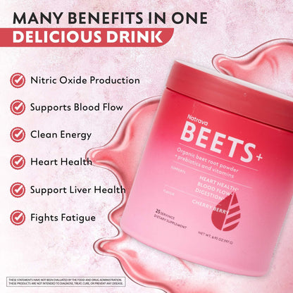 Natrava Beets+ Organic Beet Root Powder Blend Fortified with Vitamins & Prebiotics for Heart Healthy Energy & Nitric Oxide Production - PrimeBioHealth - canada supplements