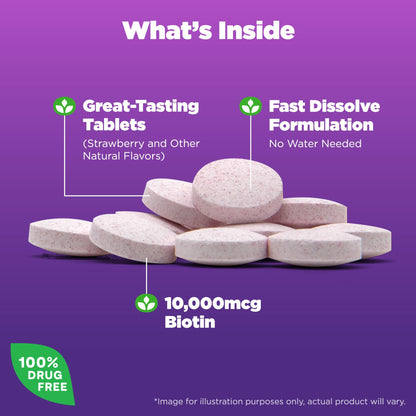Natrol Biotin 10000mcg, 4X Faster Dissolve Supplement for Healthy Hair, Skin and Nails for Those Low in Biotin, Plus Energy Metabolism Support - PrimeBioHealth - canada supplements