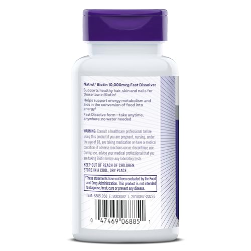 Natrol Biotin 10000mcg, 4X Faster Dissolve Supplement for Healthy Hair, Skin and Nails for Those Low in Biotin, Plus Energy Metabolism Support - PrimeBioHealth - canada supplements