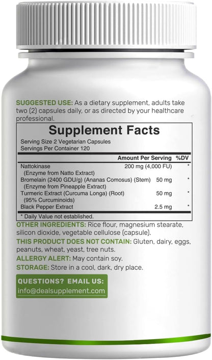 Nattokinase Supplement 4,000 FU Per Serving, 240 Veggie Capsules – Japanese Natto with Bromelain, Turmeric Curcumin & Black Pepper Complex – Digestive Enzymes & Heart Health – Non-GMO, Vegan - PrimeBioHealth - canada supplements