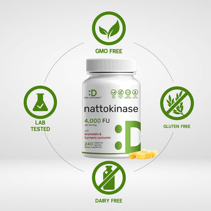 Nattokinase Supplement 4,000 FU Per Serving, 240 Veggie Capsules – Japanese Natto with Bromelain, Turmeric Curcumin & Black Pepper Complex – Digestive Enzymes & Heart Health – Non-GMO, Vegan - PrimeBioHealth - canada supplements