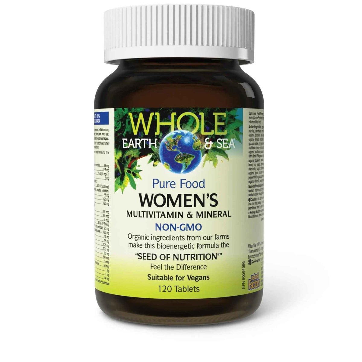 Natural Factors Whole Earth & Sea Women's Multivitamin & Mineral, Whole Food Supplement, Vegan, 120 Tablets
