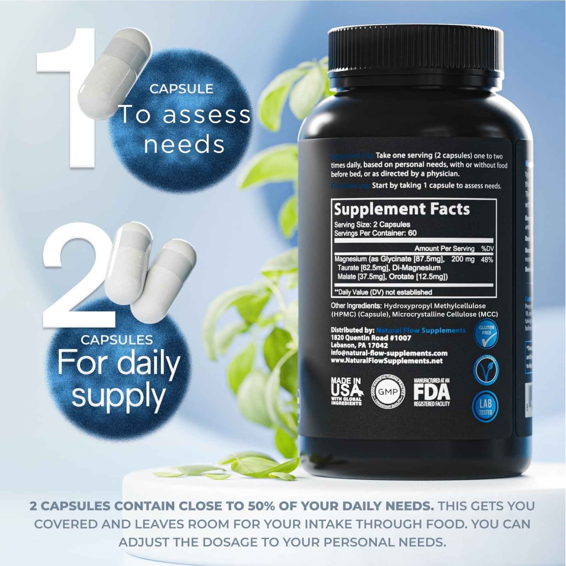 Natural Flow 4X Magnesium Supplement, Magnesium Glycinate, Taurate, Malate, Orotate Complex, Calm Sleep and Cramp Support Blend - PrimeBioHealth - canada supplements