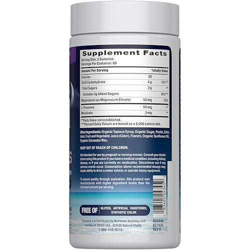 Natural Vitality SLEEP Gummies, Magnesium Supplement With Melatonin and L-Theanine, Vegan, Gluten Free, Helps the Body Ease Into Sleep - PrimeBioHealth - canada supplements