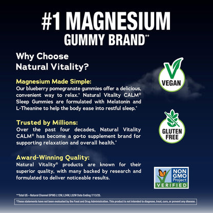 Natural Vitality SLEEP Gummies, Magnesium Supplement With Melatonin and L-Theanine, Vegan, Gluten Free, Helps the Body Ease Into Sleep - PrimeBioHealth - canada supplements