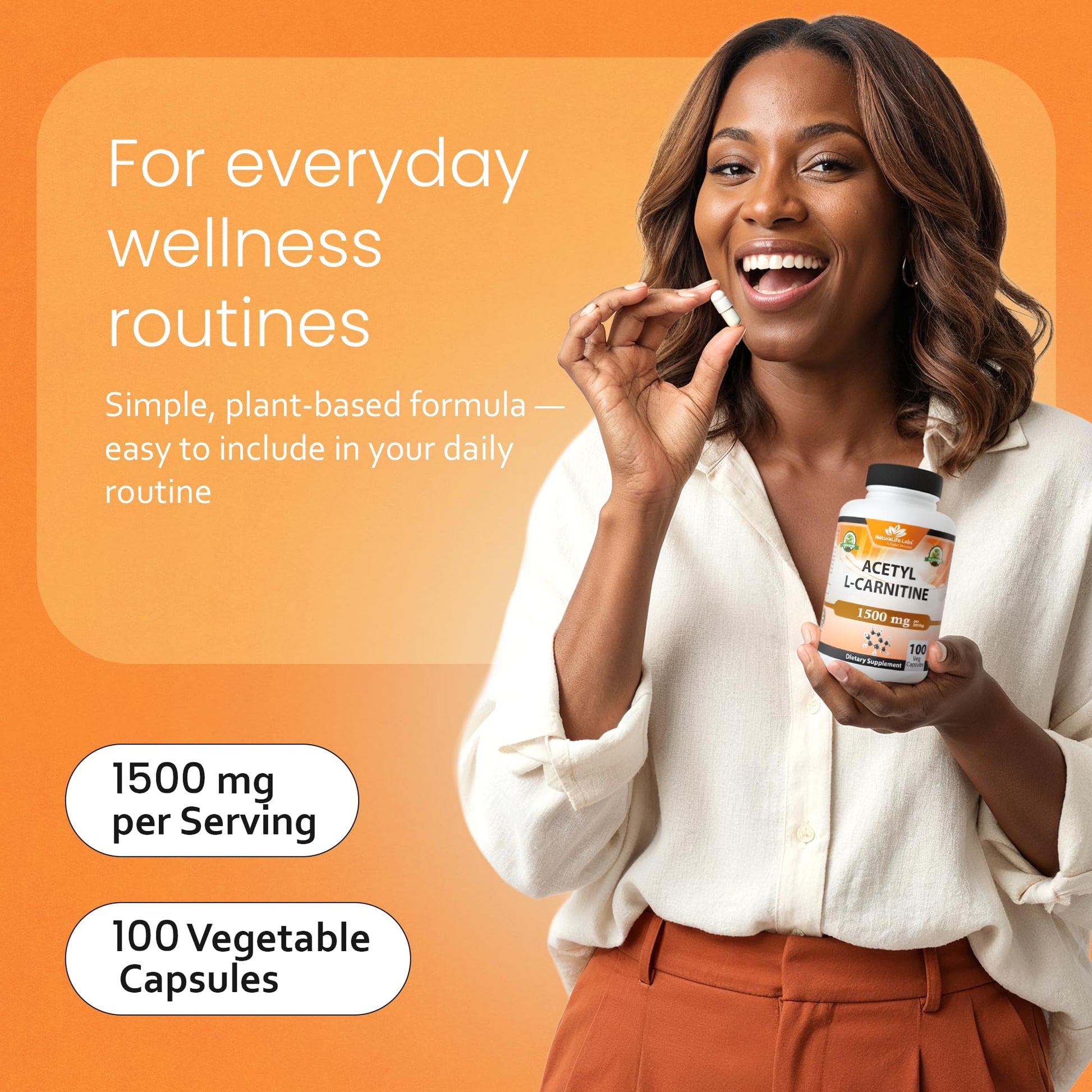 NaturaLife Labs Acetyl L-Carnitine (ALCAR) 1500 mg per Serving – 100 Capsules – Non-GMO, Gluten-Free, Vegan - PrimeBioHealth - canada supplements