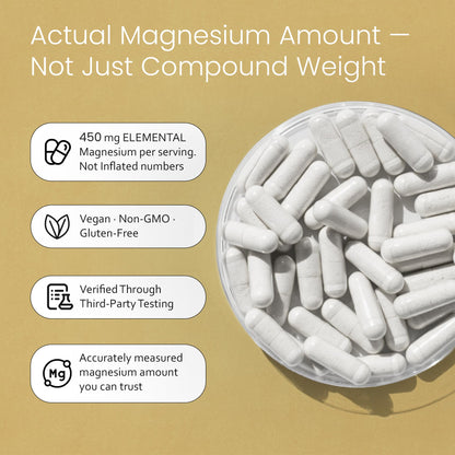NaturaLife Labs Magnesium Glycinate - 450 mg per Serving – 120 Vegan Capsules - Non-GMO, Gluten-Free, Vegan - PrimeBioHealth - canada supplements