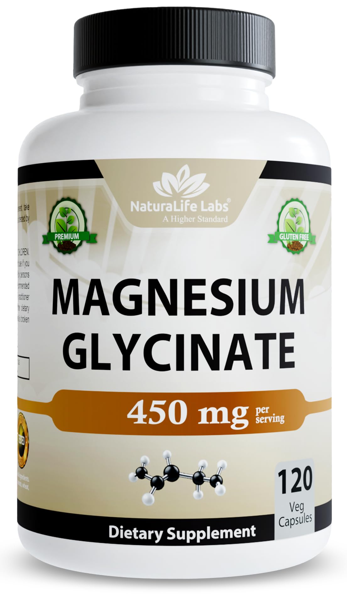 NaturaLife Labs Magnesium Glycinate - 450 mg per Serving – 120 Vegan Capsules - Non-GMO, Gluten-Free, Vegan - PrimeBioHealth - canada supplements