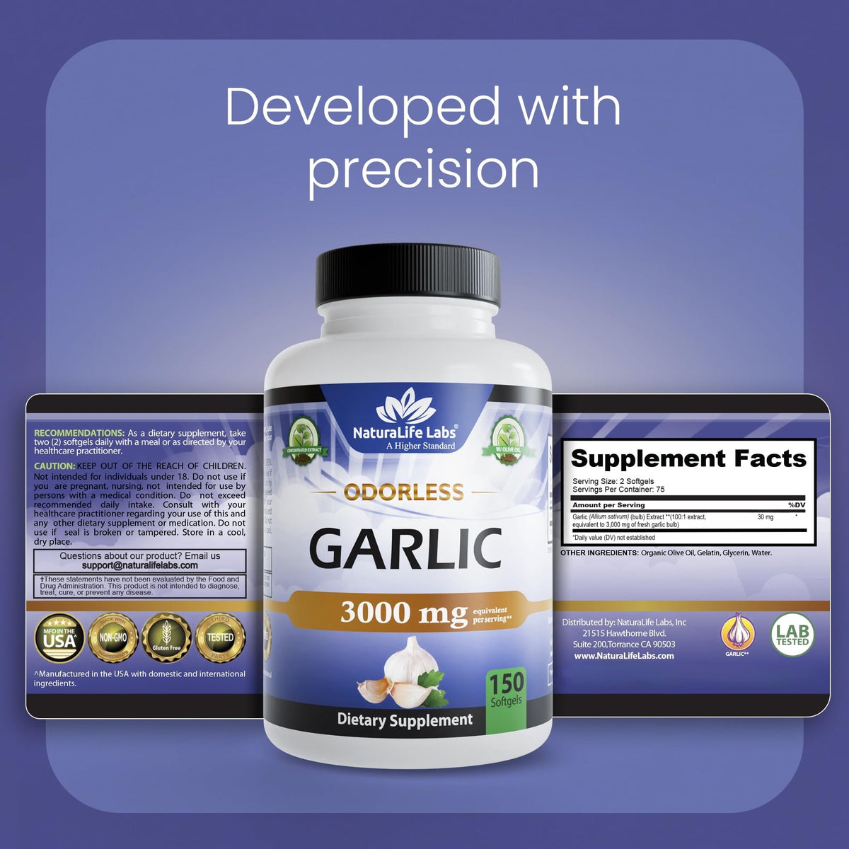 NaturaLife Labs Odorless Garlic Supplement – Garlic (Allium sativum) Extract Softgels – 150 Count – Non-GMO, Gluten-Free - PrimeBioHealth - canada supplements