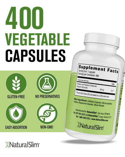 NaturalSlim Natural Potassium Citrate Gluconate 99 mg - Kadsorb Supports Electrolyte Balance & Normal pH - Absorbable Potassium Supplements - PrimeBioHealth - canada supplements