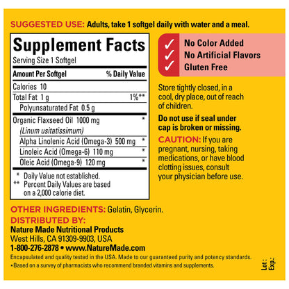 Nature Made Flaxseed Oil 1000 mg, Fish Free Omega 3 Supplement, Dietary Supplement for Heart Health Support, 100 Softgels, 100 Day Supply - PrimeBioHealth - canada supplements