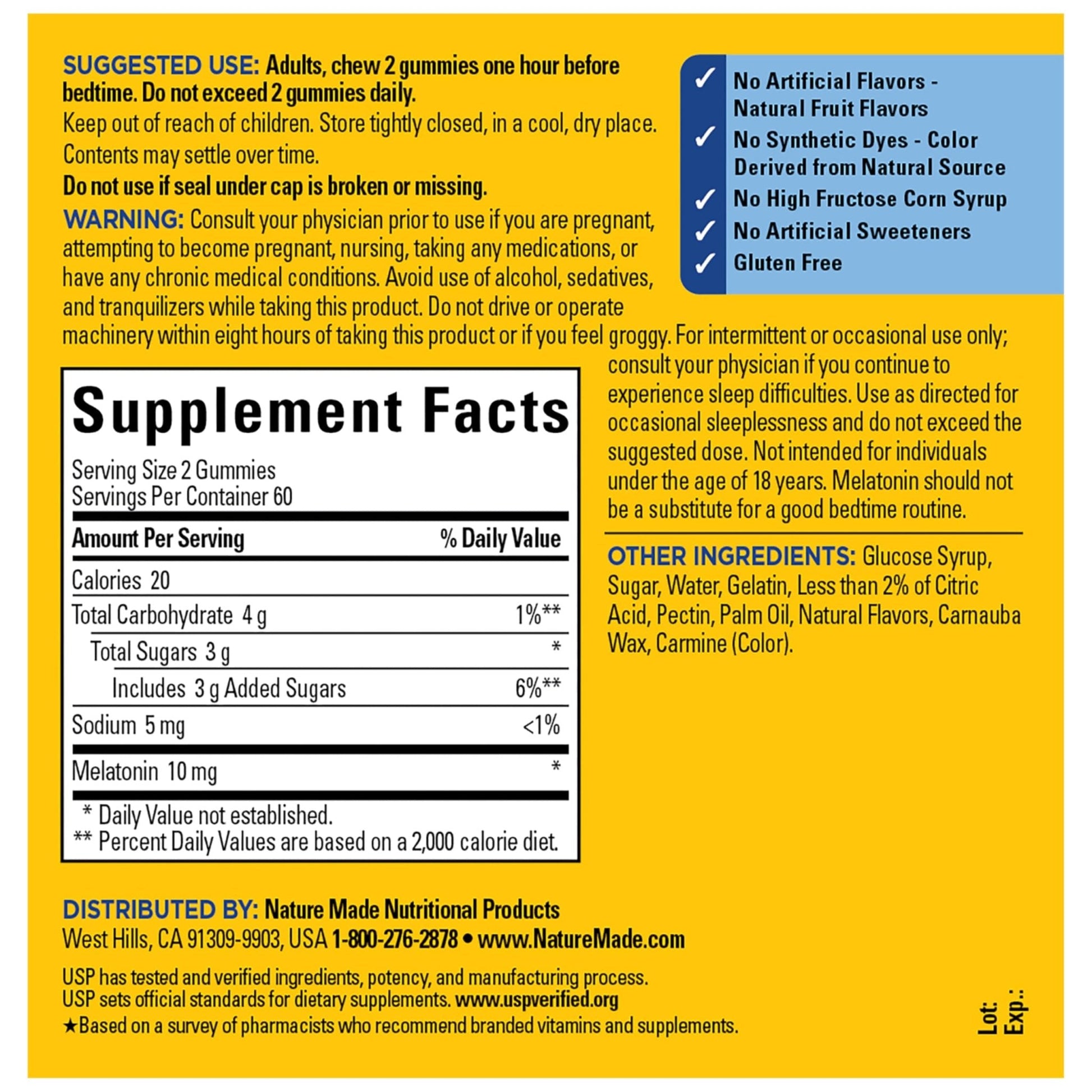 Nature Made Melatonin 10 mg per serving Gummies, Sleep Gummies for Adults Maximum Strength Dosage, 100% Drug Free Sleep Aid - PrimeBioHealth - canada supplements