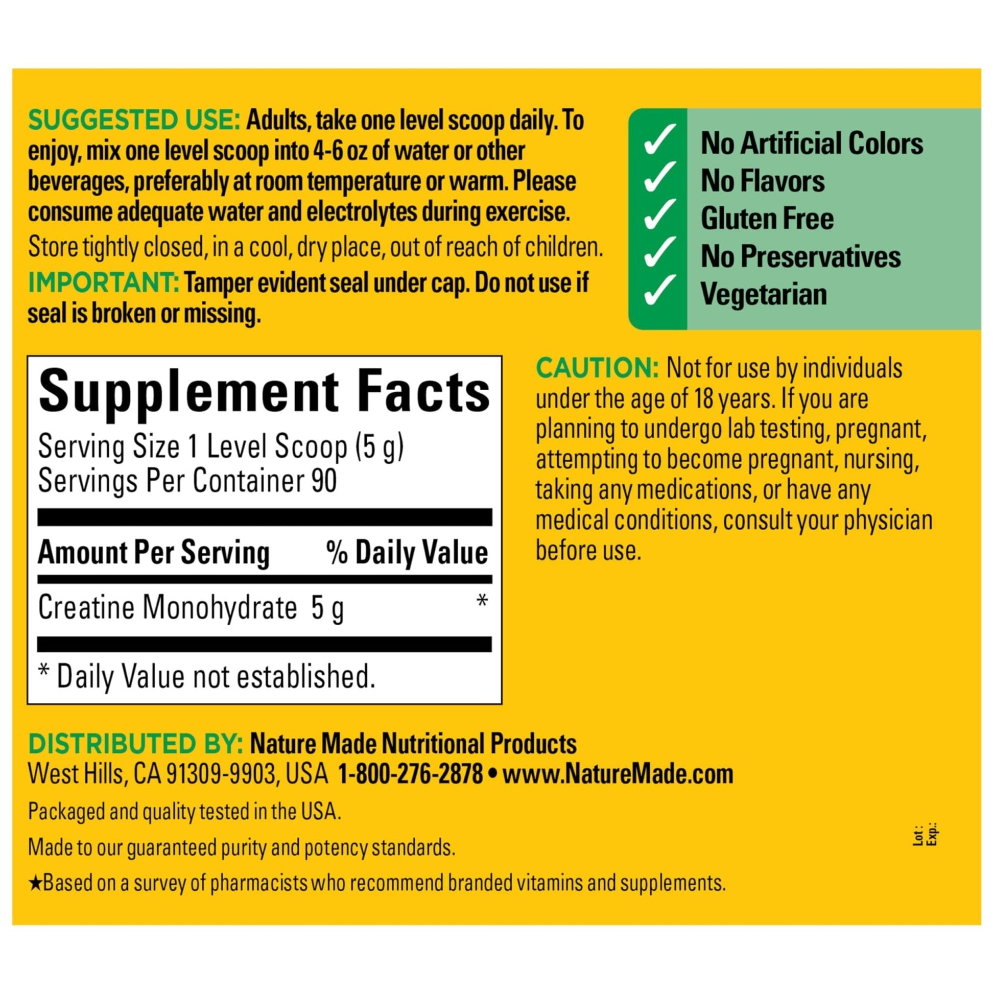 Nature Made Micronized Creatine Monohydrate Powder 5 g per Serving, Unflavored Drink Mix Powder, Muscle Support, 450 g, 90 Day Supply - PrimeBioHealth - canada supplements