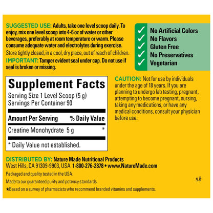 Nature Made Micronized Creatine Monohydrate Powder 5 g per Serving, Unflavored Drink Mix Powder, Muscle Support, 450 g, 90 Day Supply - PrimeBioHealth - canada supplements