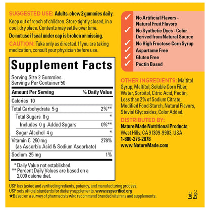 Nature Made Zero Sugar Vitamin C Gummies 250 mg Per Serving, Immune & Antioxidant Support, Aspartame Free - PrimeBioHealth - canada supplements