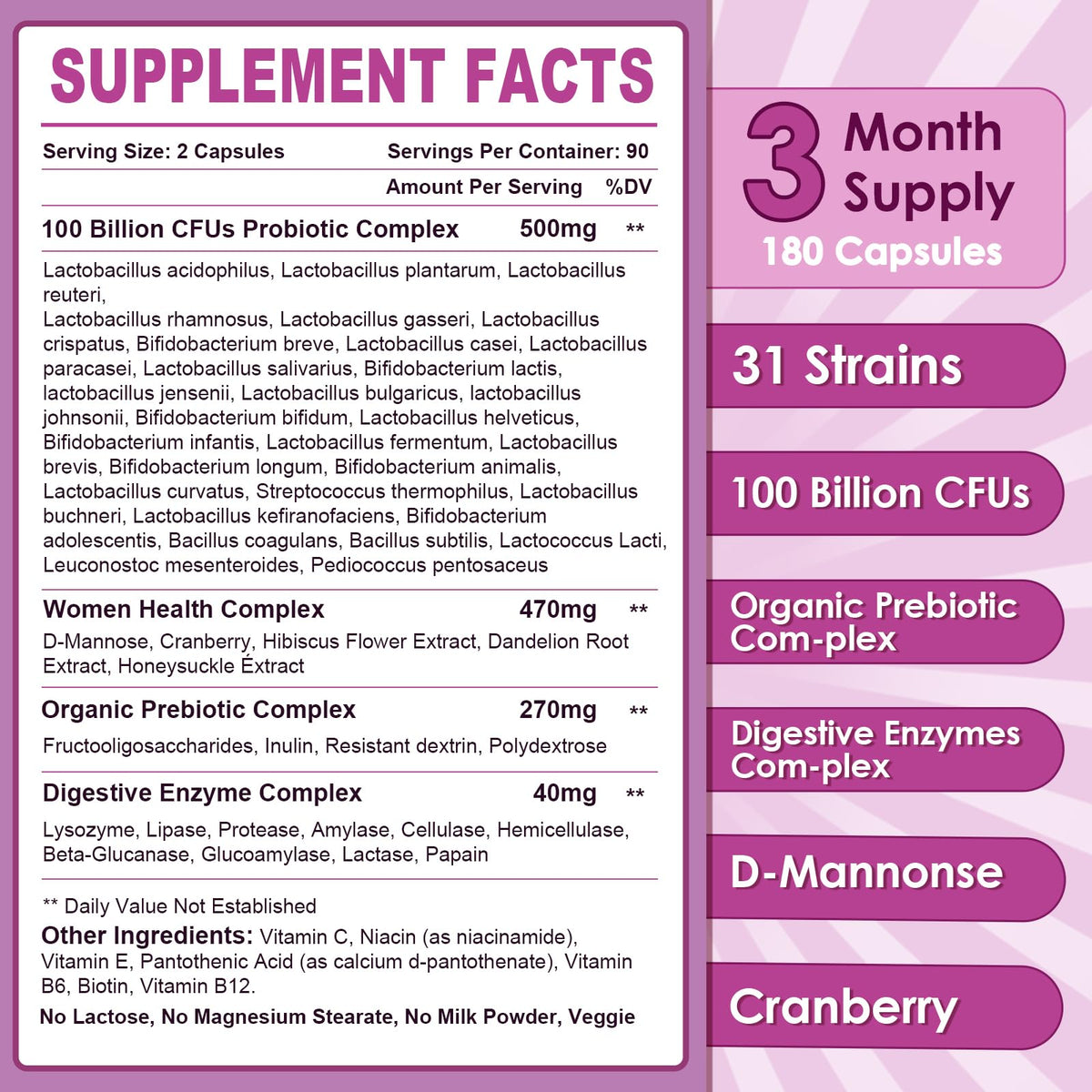 NATURE TARGET Probiotics for Women, 100 Billion CFUs Probiotic with Digestive Enzymes & Prebiotics, Vaginal Probiotics with Cranberry for Urinary Tract Health, - PrimeBioHealth - canada supplements