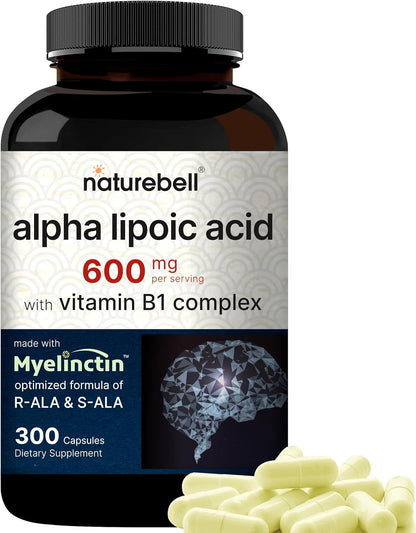 NatureBell Alpha Lipoic Acid Complex, 600mg, 300 Capsules | 4-in-1 Myelinctin Formula with R-ALA, S-ALA, Thiamine & Benfotiamine | High Absorption & Antioxidant Support | Non-GMO, Gluten-Free - PrimeBioHealth - canada supplements