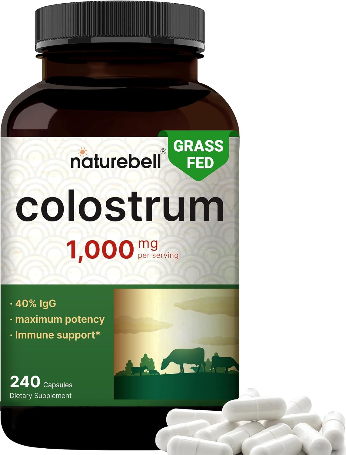 NatureBell Bovine Colostrum Supplement 1,000mg Per Serving, 240 Capsules | 40% IgG Colostrum Powder for Gut Health, Bloating, Skin, Hair & Immune Support – Non-GMO - PrimeBioHealth - canada supplements