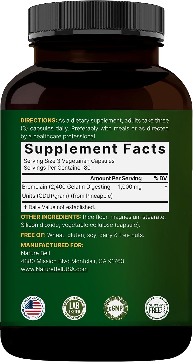 NatureBell Bromelain, 1,000mg Per Serving, 240 Veggie Capsules | 2,400 GDU – Digestive Enzymes & Joint Support Supplement – Proteolytic Enzymes for Digestion, Fresh Pineapple Source – Non-GMO - PrimeBioHealth - canada supplements