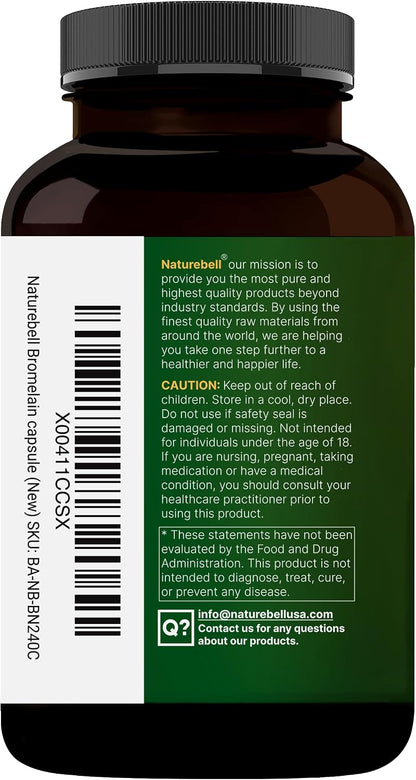 NatureBell Bromelain, 1,000mg Per Serving, 240 Veggie Capsules | 2,400 GDU – Digestive Enzymes & Joint Support Supplement – Proteolytic Enzymes for Digestion, Fresh Pineapple Source – Non-GMO - PrimeBioHealth - canada supplements