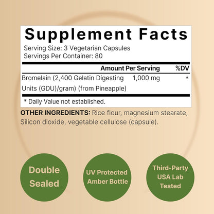 NatureBell Bromelain, 1,000mg Per Serving, 240 Veggie Capsules | 2,400 GDU – Digestive Enzymes & Joint Support Supplement – Proteolytic Enzymes for Digestion, Fresh Pineapple Source – Non-GMO - PrimeBioHealth - canada supplements