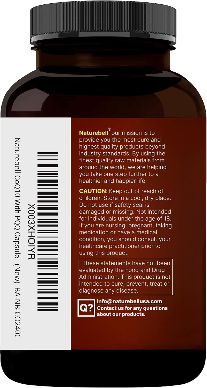 NatureBell CoQ10 200mg with PQQ, 240 Veggie Capsules | Stable High Absorption Form – Antioxidant Support for Heart, & Energy Health – Extra Strength Coenzyme Q10 Supplement - PrimeBioHealth - canada supplements