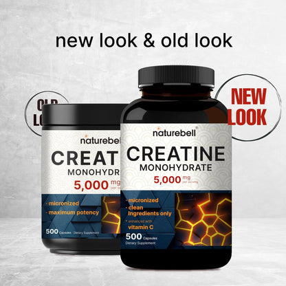 NatureBell Creatine Monohydrate Capsules 5,000mg Per Serving, 500 Count | Micronized, Unflavored Creatine Pills | Pre-Workout & Muscle Strength Support - PrimeBioHealth - canada supplements