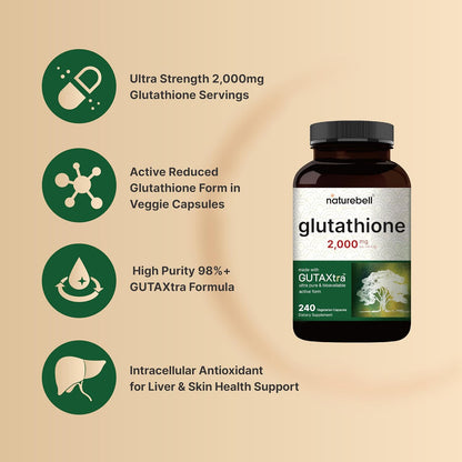 NatureBell Glutathione Supplement 2,000mg Per Serving, 240 Veggie Capsules | 98%+ Purity Verified, Bioavailable Reduced Glutathione Pills, Active Form, Master Antioxidant – Vegan Friendly & Non-GMO - PrimeBioHealth - canada supplements