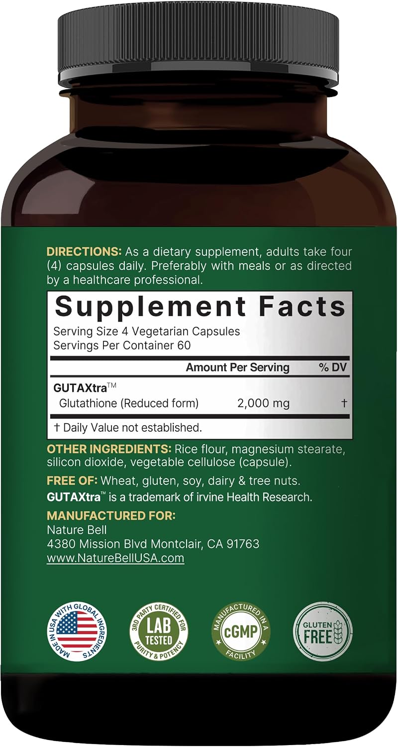 NatureBell Glutathione Supplement 2,000mg Per Serving, 240 Veggie Capsules | 98%+ Purity Verified, Bioavailable Reduced Glutathione Pills, Active Form, Master Antioxidant – Vegan Friendly & Non-GMO - PrimeBioHealth - canada supplements