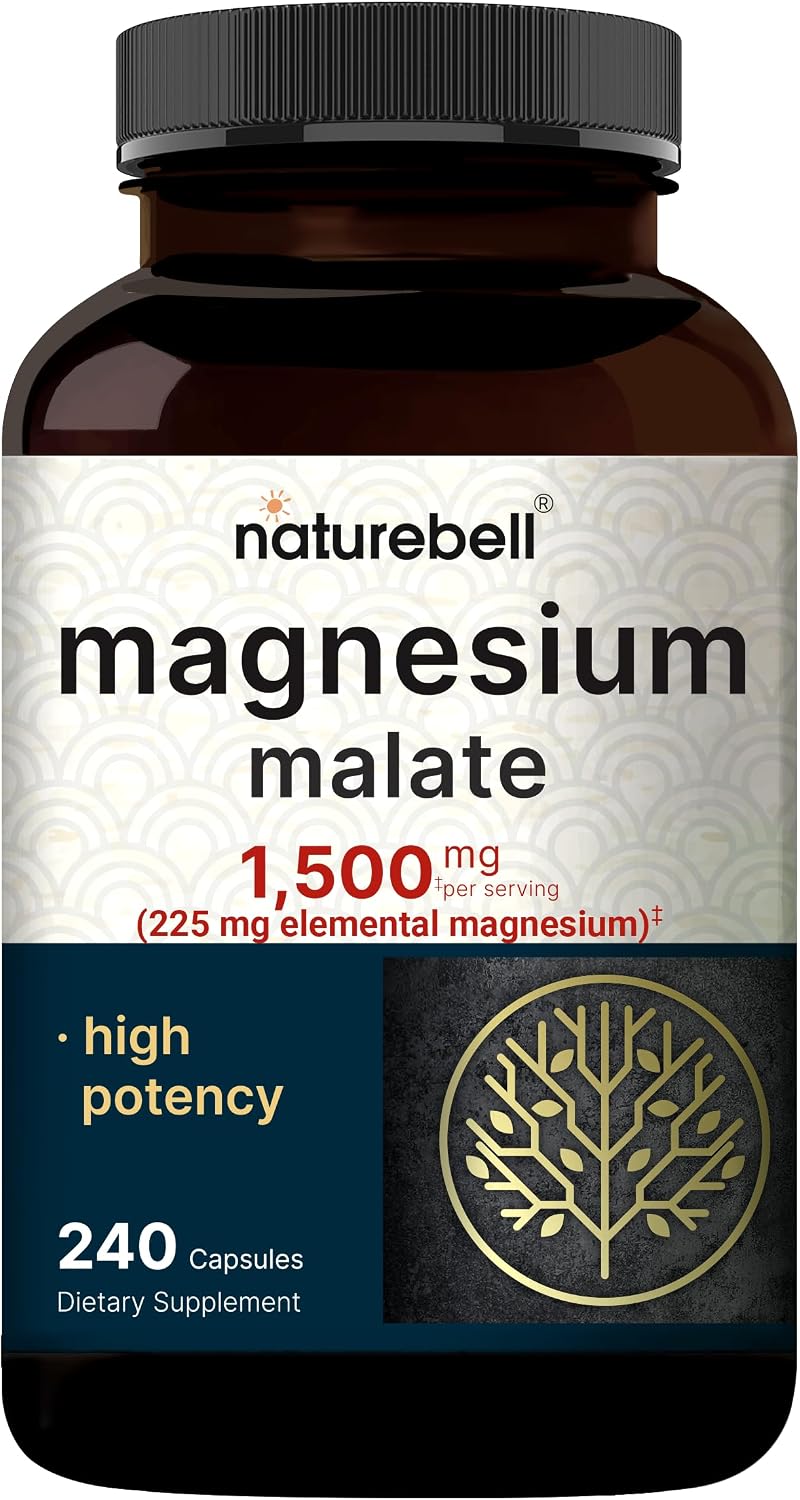 NatureBell Magnesium Malate 1,500mg, 240 Capsules | Chelated for High Absorption | Energy & Nervous System Support | Non-GMO, Gluten-Free - PrimeBioHealth - canada supplements