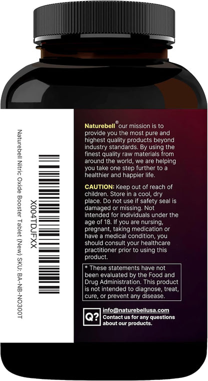 NatureBell Nitric Oxide Supplement for Men & Women – Pre-Workout Formula with L-Arginine & L-Citrulline – 3,600mg, 300 Bisected Tablets (100 Servings) – Max Strength – Non-GMO, Gluten Free* - PrimeBioHealth - canada supplements