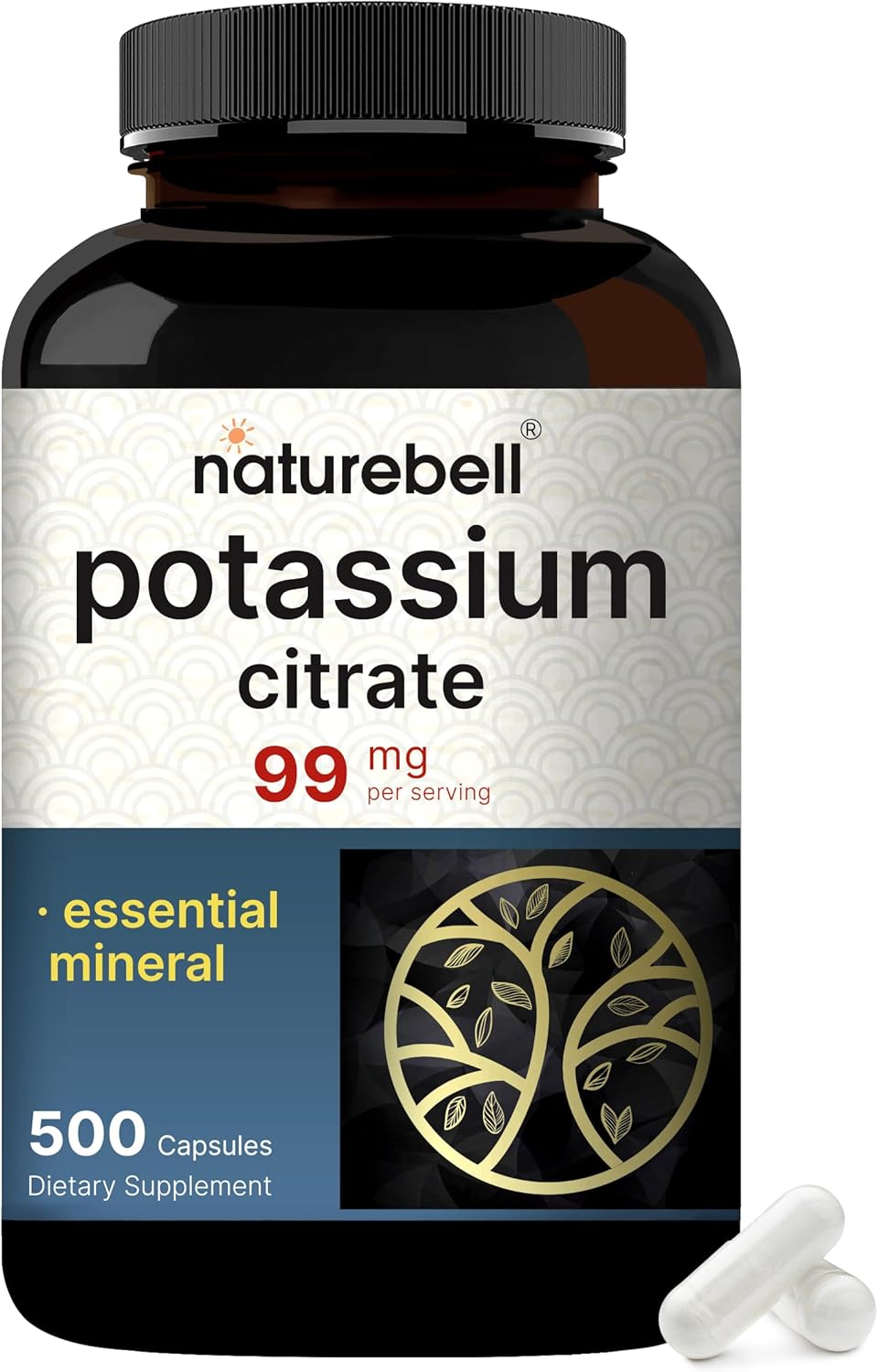 NatureBell Potassium Citrate 99mg, 500 Capsules - Chelated Mineral Supplements - Non-GMO, Gluten Free - PrimeBioHealth - canada supplements