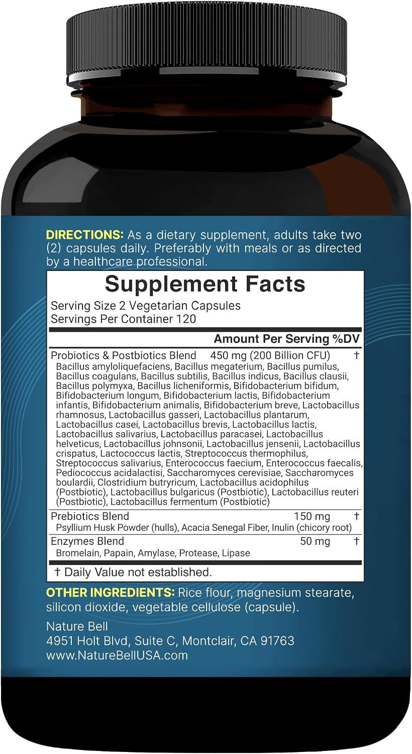 NatureBell Probiotic 200 Billion CFU – 40 Strains Per Serving | 240 Veggie Capsules with Prebiotics and Probiotics – Full Spectrum Complex with Enzymes – Daily Probiotics for Women & Men - PrimeBioHealth - canada supplements