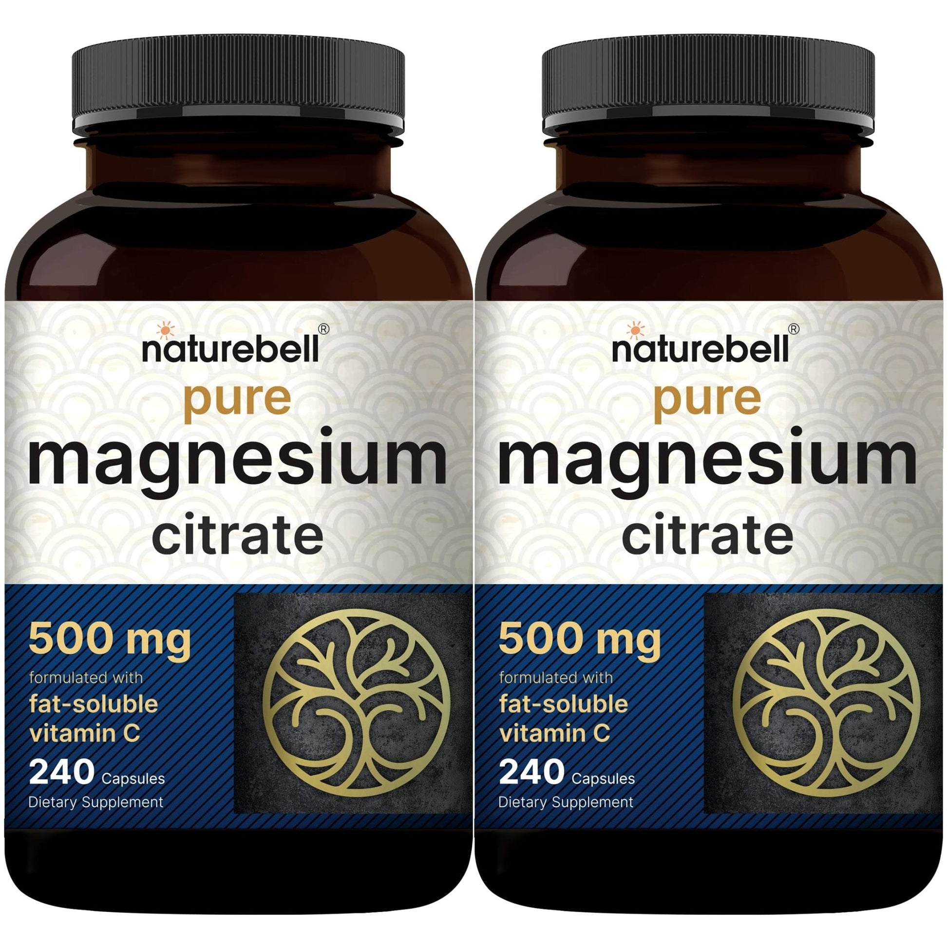 NatureBell Pure Magnesium Citrate 500mg per 3 Capsules Serving Size, 240 Capsules per Bottle | High-Purity Elemental Form | Non-GMO, Gluten-Free - PrimeBioHealth - canada supplements