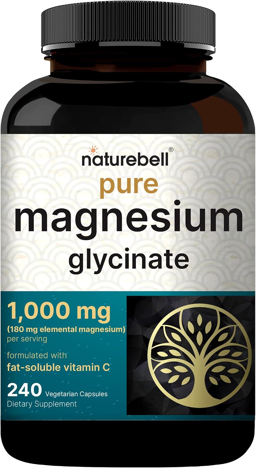 NatureBell Pure Magnesium Glycinate 1,000 mg, 240 Vegetarian Capsules | 1,000 mg Magnesium Glycinate Per Serving - Chelated Magnesium Form with Vitamin C – Non-GMO, Filler Free, cGMP Manufactured - PrimeBioHealth - canada supplements