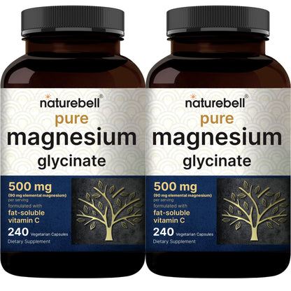 Naturebell Pure Magnesium Glycinate 500mg, 240 Veggie Capsules | 100% Chelated & Purified – 3rd Party Tested, Vegan Friendly, Non-GMO, Filler Free - PrimeBioHealth - canada supplements