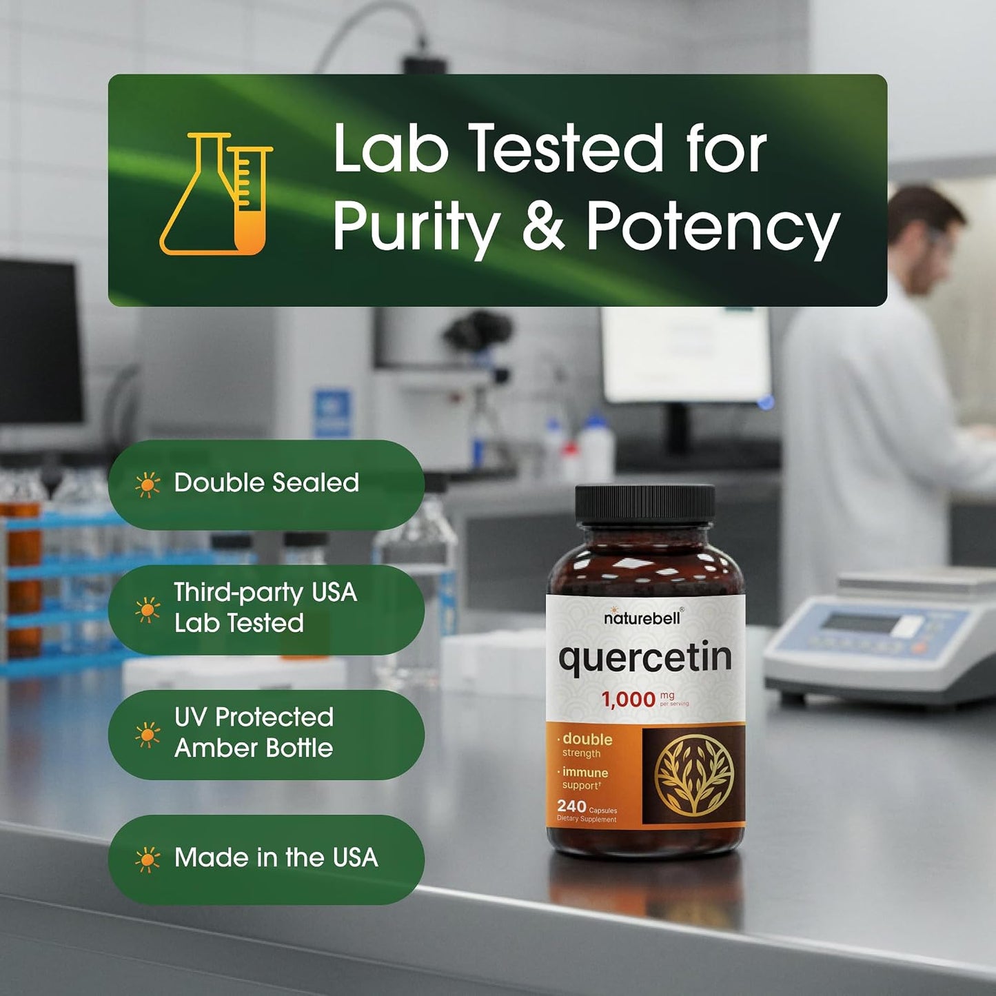 NatureBell Quercetin 1,000mg - 240 Capsules - Ultra Strength Supplement for Healthy Immune Support* - Quercetin Dihydrate from Sophora Japonica - 3rd Party Tested - Single-Ingredient Purity - PrimeBioHealth - canada supplements