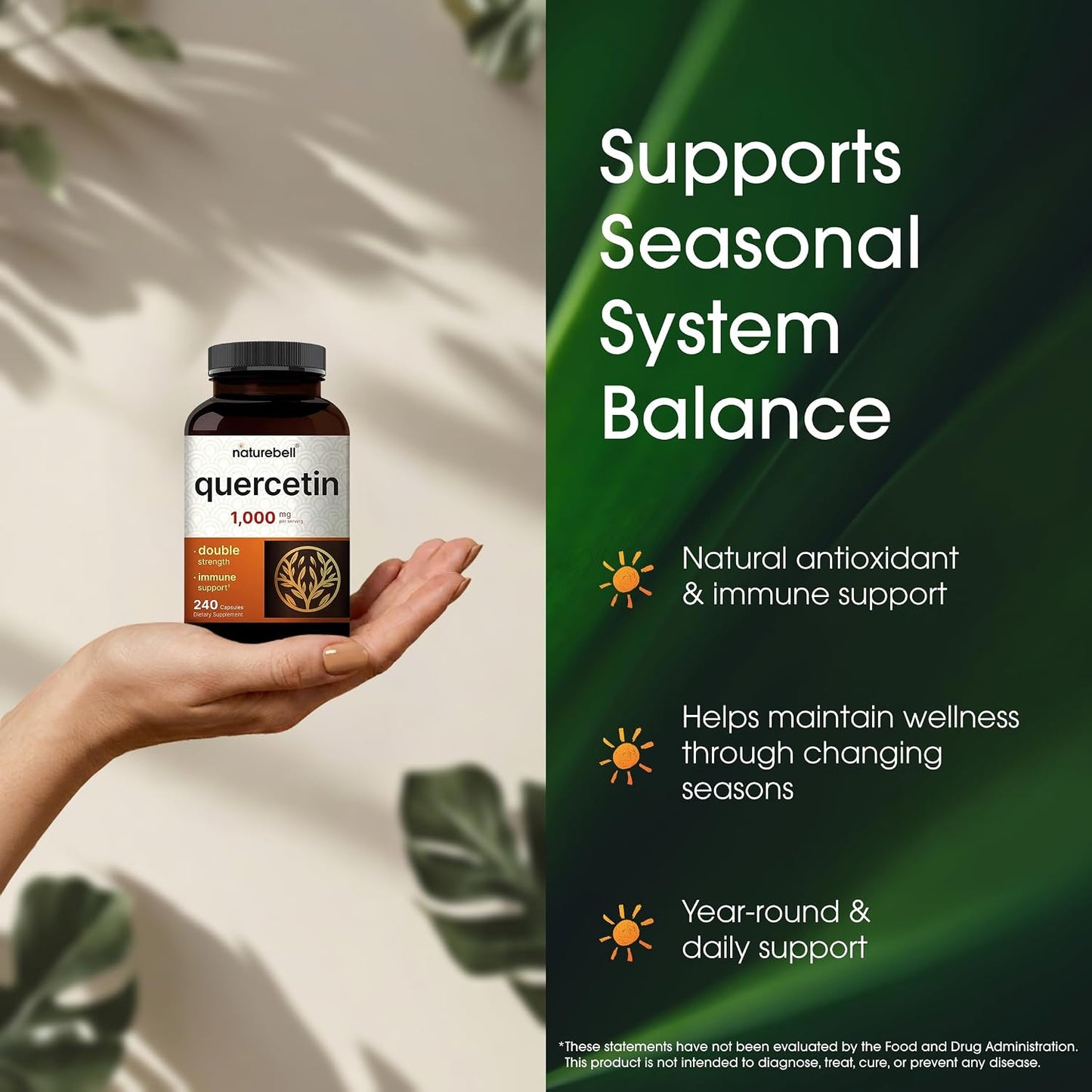 NatureBell Quercetin 1,000mg - 240 Capsules - Ultra Strength Supplement for Healthy Immune Support* - Quercetin Dihydrate from Sophora Japonica - 3rd Party Tested - Single-Ingredient Purity - PrimeBioHealth - canada supplements