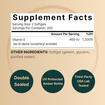 NatureBell Vitamin E Oil Softgels, 400iu Per Serving, 400 Pills | Essential Antioxidant Supplements, Easily Absorbed Form – Supports Skin, Heart, & Immune Health – Non-GMO - PrimeBioHealth - canada supplements