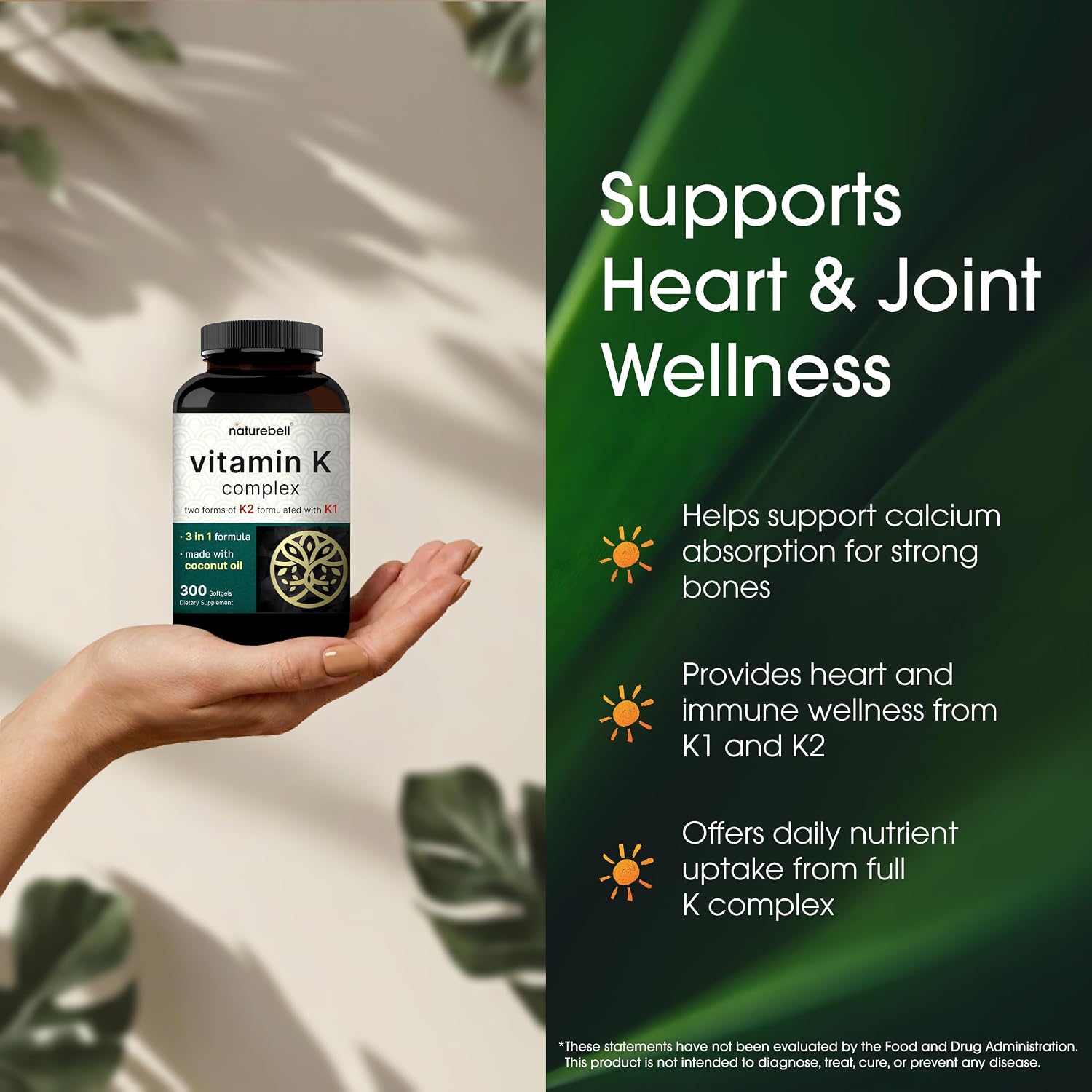 NatureBell Vitamin K Complex - 300 Softgels - Delivers 2,600mcg Vitamin K - Full Spectrum Bone & Heart Health Support Supplement - High Absorption K1 & K2 MK-4 & MK-7* - PrimeBioHealth - canada supplements