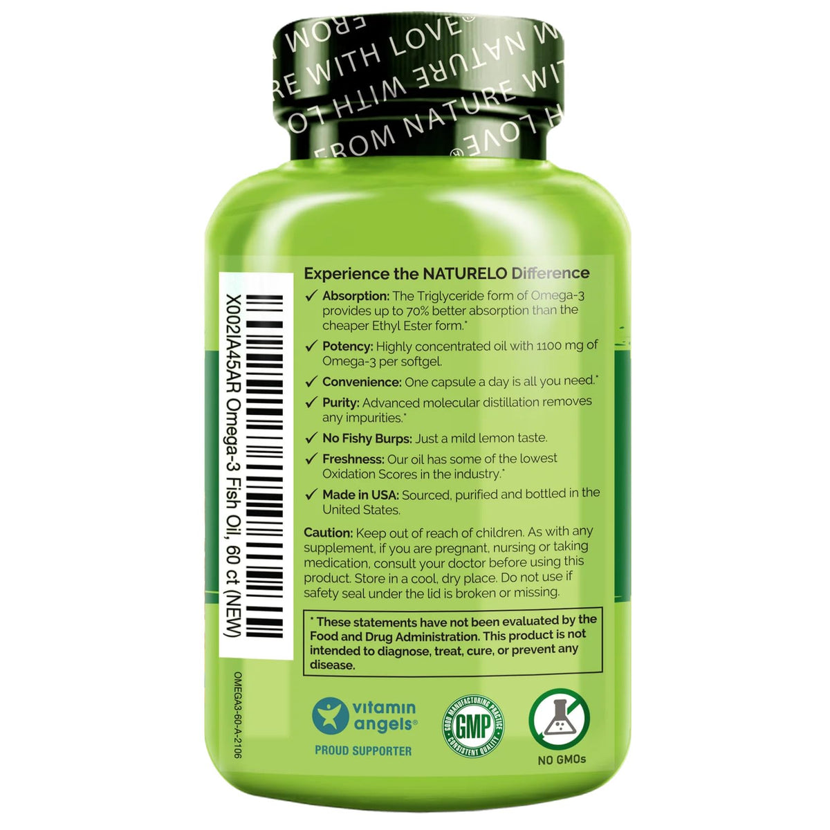 NATURELO Burpless Omega 3 Fish Oil Supplement - 1100mg Triglyceride Omega-3, EPA + DHA, Liquid Fish Oil for Heart, Eye, Brain, Joint Health - PrimeBioHealth - canada supplements