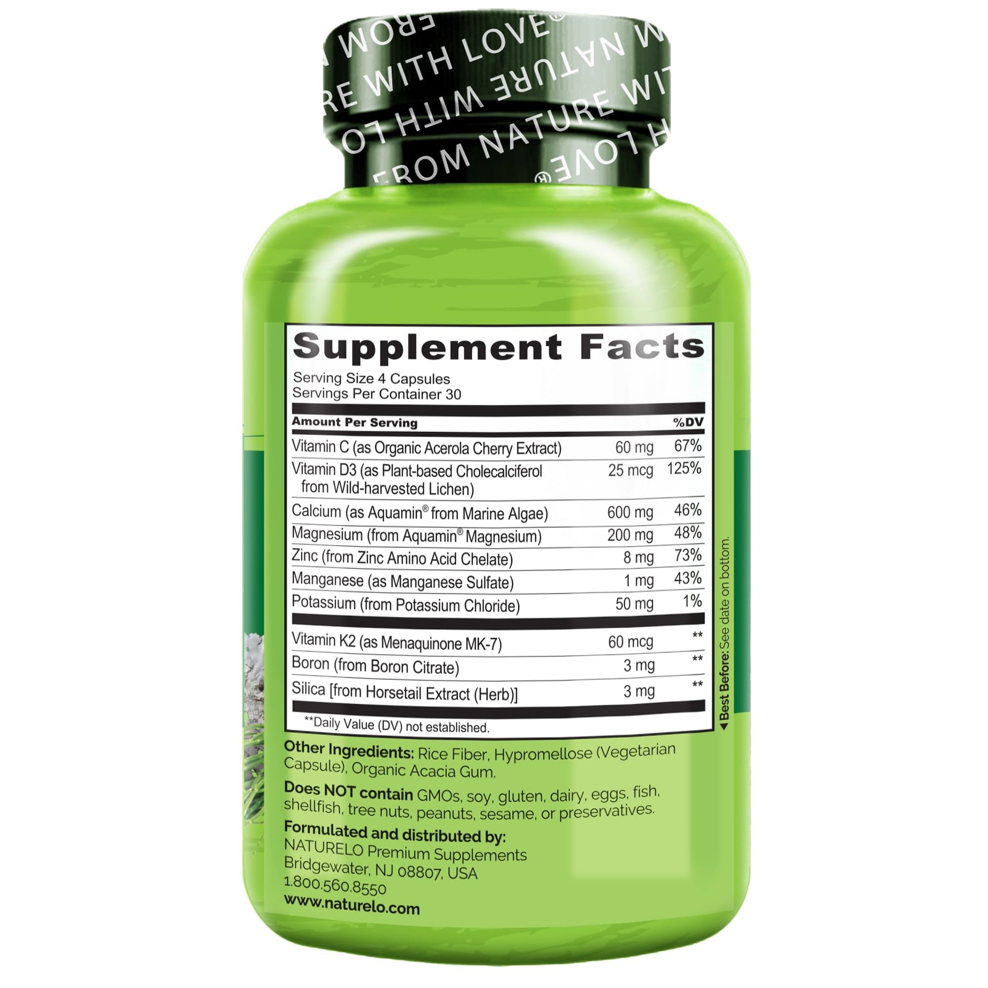 NATURELO Calcium Supplement - with Vitamin C, Vitamin D3, K2, and Calcium Magnesium Zinc for Bone Strength with Calcium 600mg - Plant-Based, 120 Vegetarian Capsules - PrimeBioHealth - canada supplements